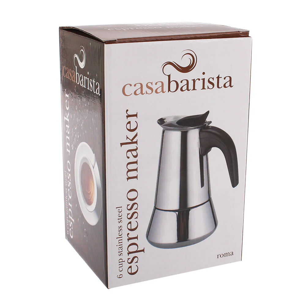 Casabarista Roma Stainless Steel 6 Cups Espresso Coffee Maker Moka Pot Silver - Image 2