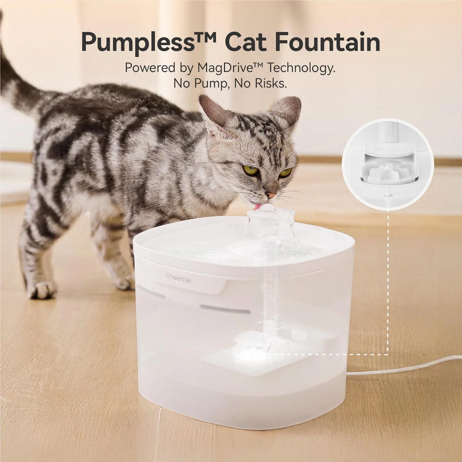 Cheerble E1 Elite Pet Drinking Fountain (White) - Image 3