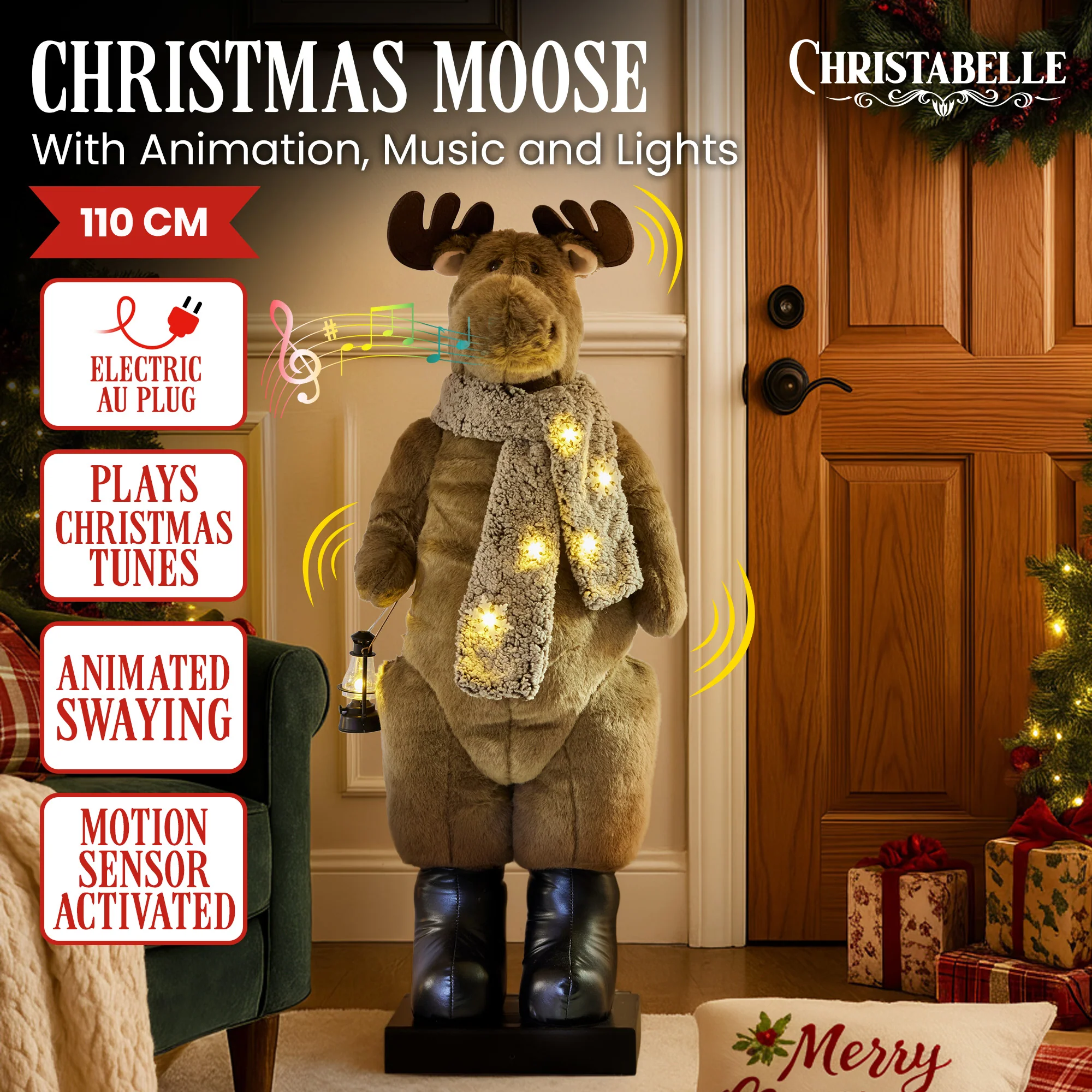 Christabelle 1.1m Musical LED Christmas Moose - Image 6