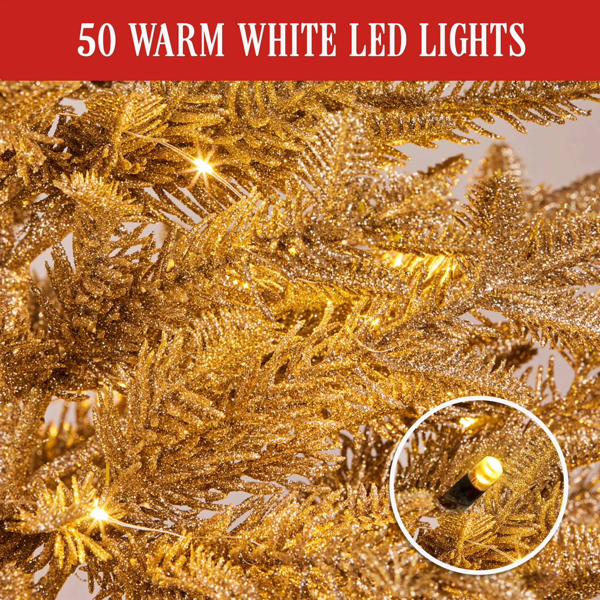 Christabelle 3ft Christmas Tree with Lights - Gold Fir in Hessian Base - Image 4
