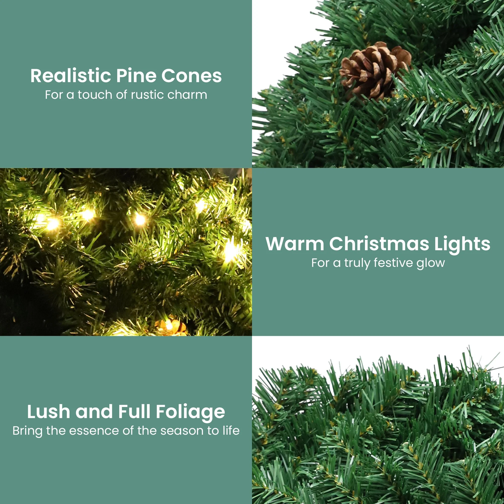 Christabelle 61cm Christmas Wreath  Yuletide Glow with Pine Cones and LED Lights Front Door Decoration - Image 4