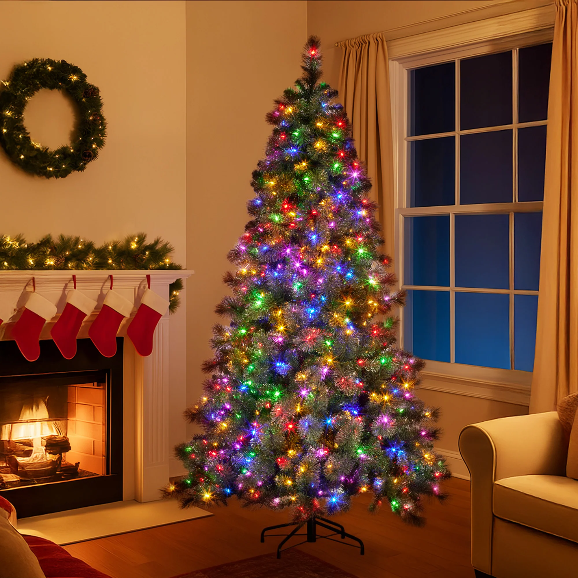Christabelle 7.5ft Christmas Tree Glittery Gold Pine 650 LED Multi-functional Lights Xmas Decor - Image 7