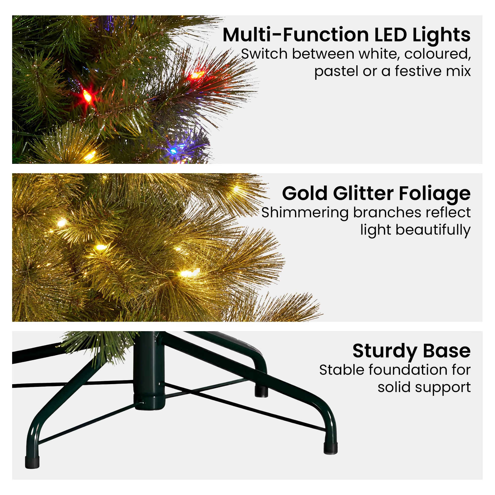 Christabelle 7.5ft Slim Gold Glitter Christmas Tree with LED Lights - Image 6