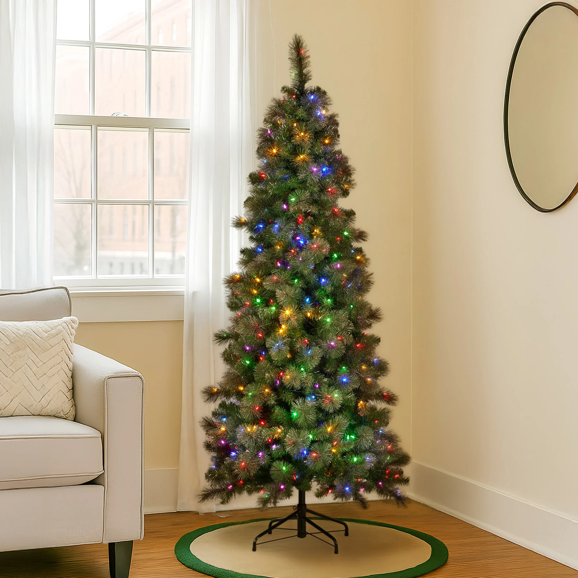 Christabelle 7.5ft Slim Gold Glitter Christmas Tree with LED Lights - Image 7