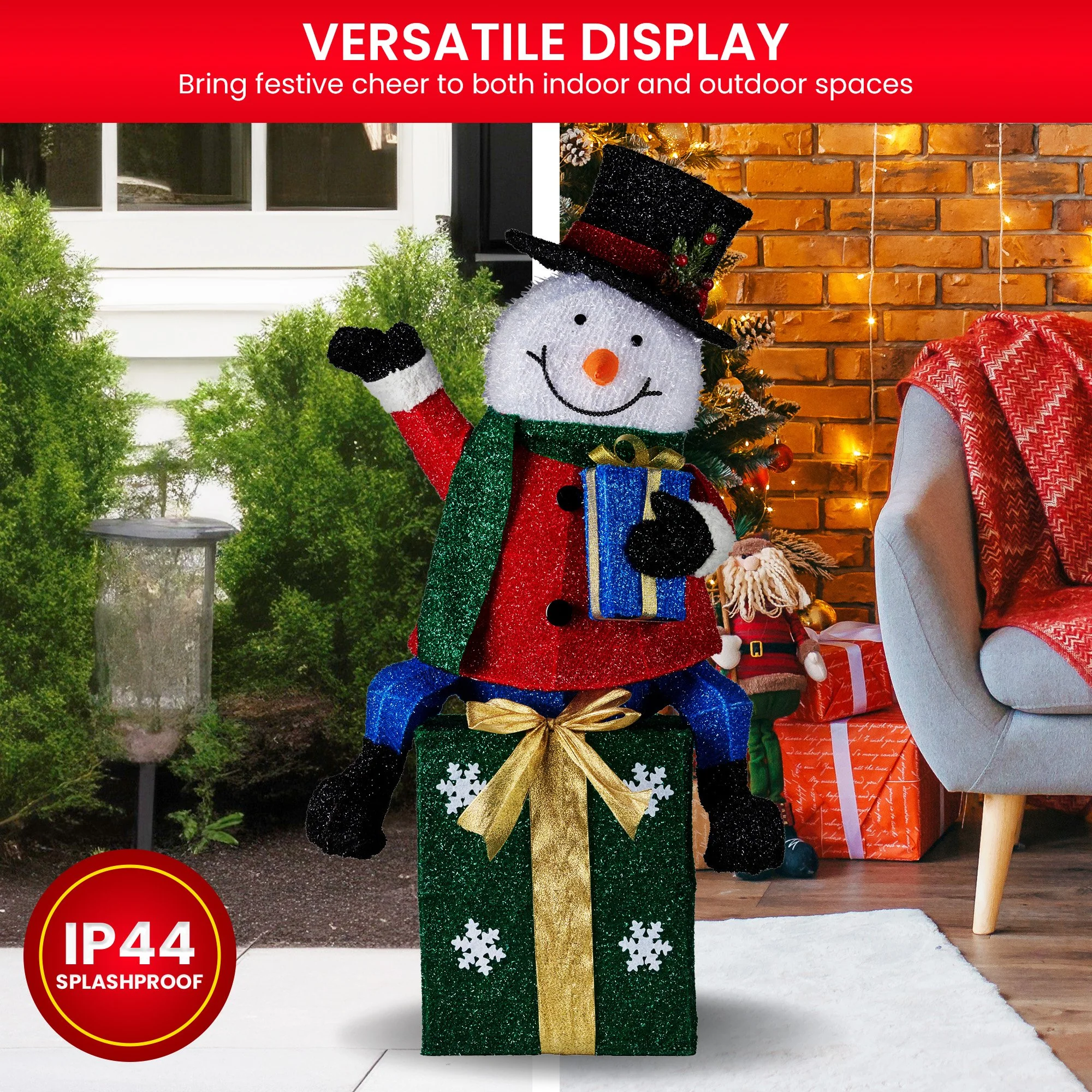 Christabelle 85cm Christmas Snowman On Presents Display with Lights - Image 6