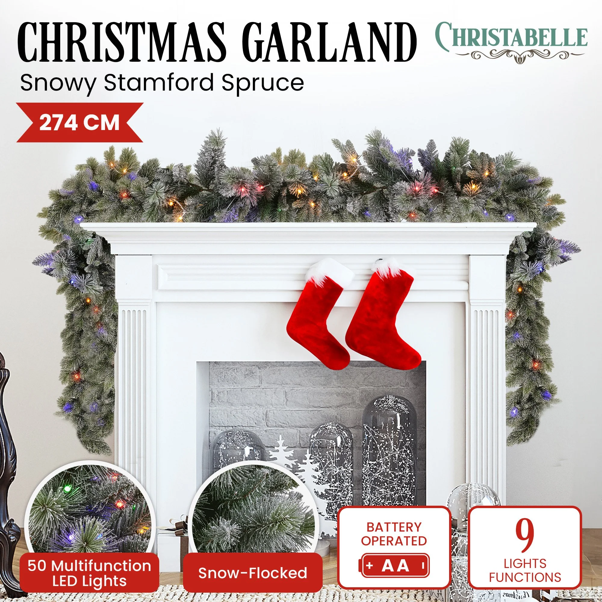 Christabelle Snowy LED Christmas Garland Stamford 2.7m - Image 8