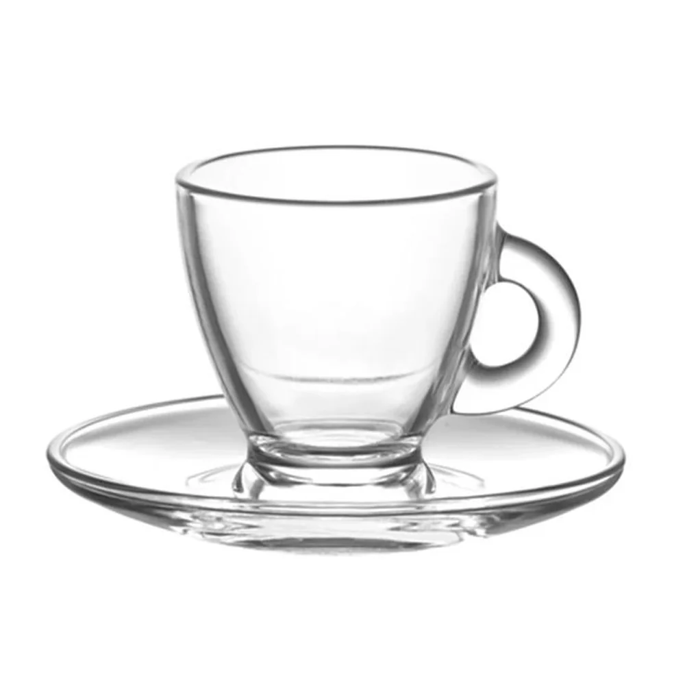 Classica 6pc Aurora Clear Glass Espresso Cup & Saucer Set Dishwasher Safe - Image 4