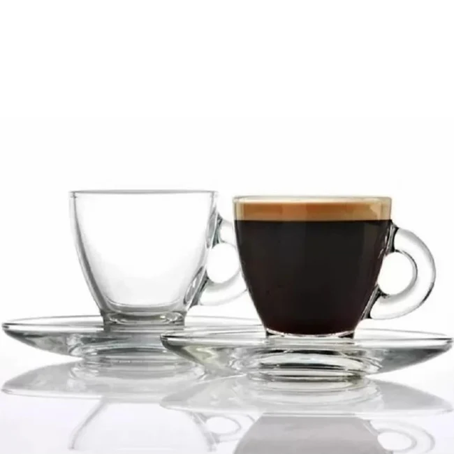 Classica 6pc Aurora Clear Glass Espresso Cup & Saucer Set Dishwasher Safe - Image 5