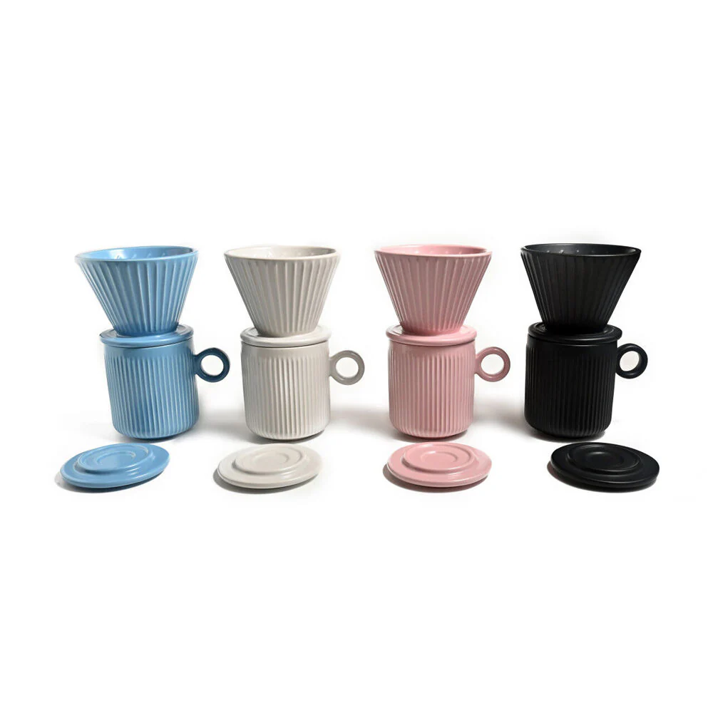 Coffee Culture 320ml Ceramic Coffee Pour Over Mug/Dripper with Filter Set (Grey) - Image 2