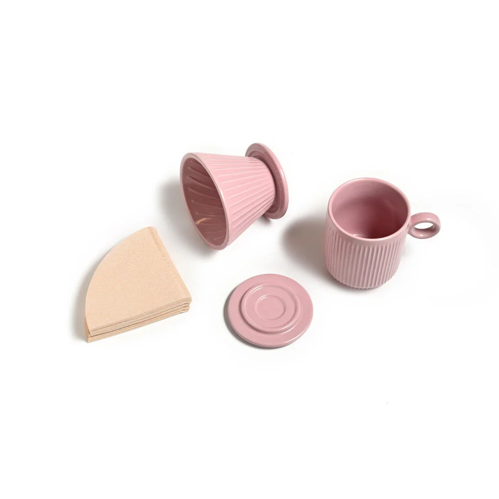 Coffee Culture 320ml Ceramic Coffee Pour Over Mug/Dripper with Filter Set (Pink) - Image 2