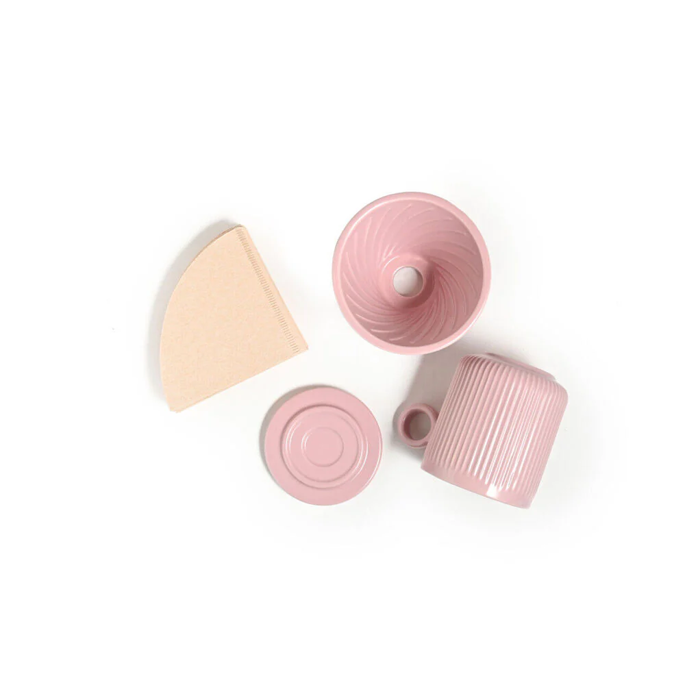 Coffee Culture 320ml Ceramic Coffee Pour Over Mug/Dripper with Filter Set (Pink) - Image 4