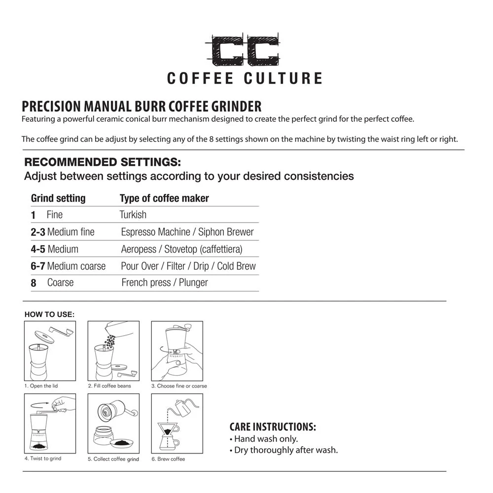 Coffee Culture Premium Stainless Steel Hand Burr Manual Coffee Grinder (Silver) - Image 3