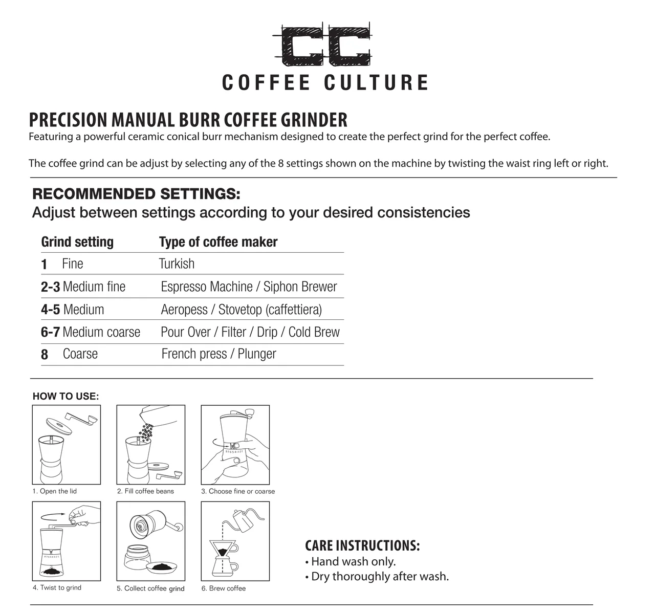 Coffee Culture Premium Stainless Steel Hand Burr Manual Coffee Grinder (Silver) - Image 8