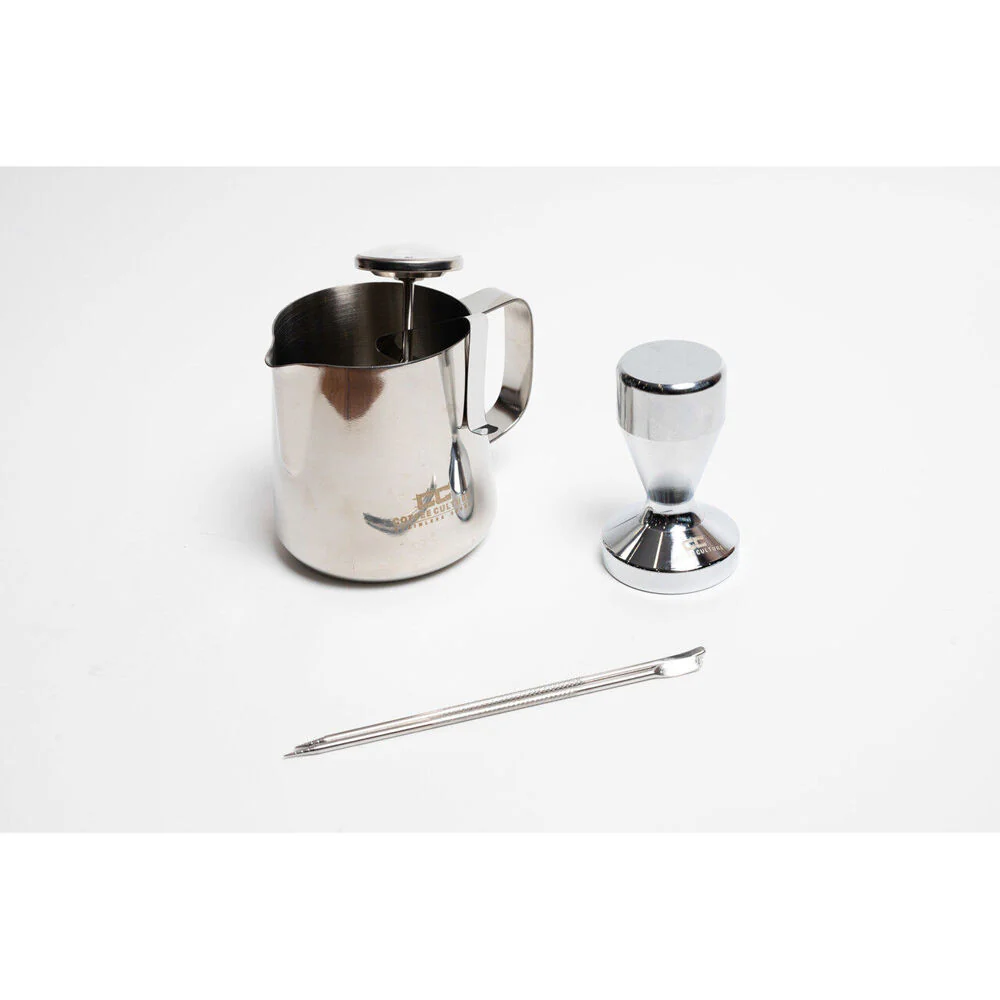 Coffee Culture Stainless Steel Coffee Essentials Tamper/Jug Set 5pc (Silver) - Image 8