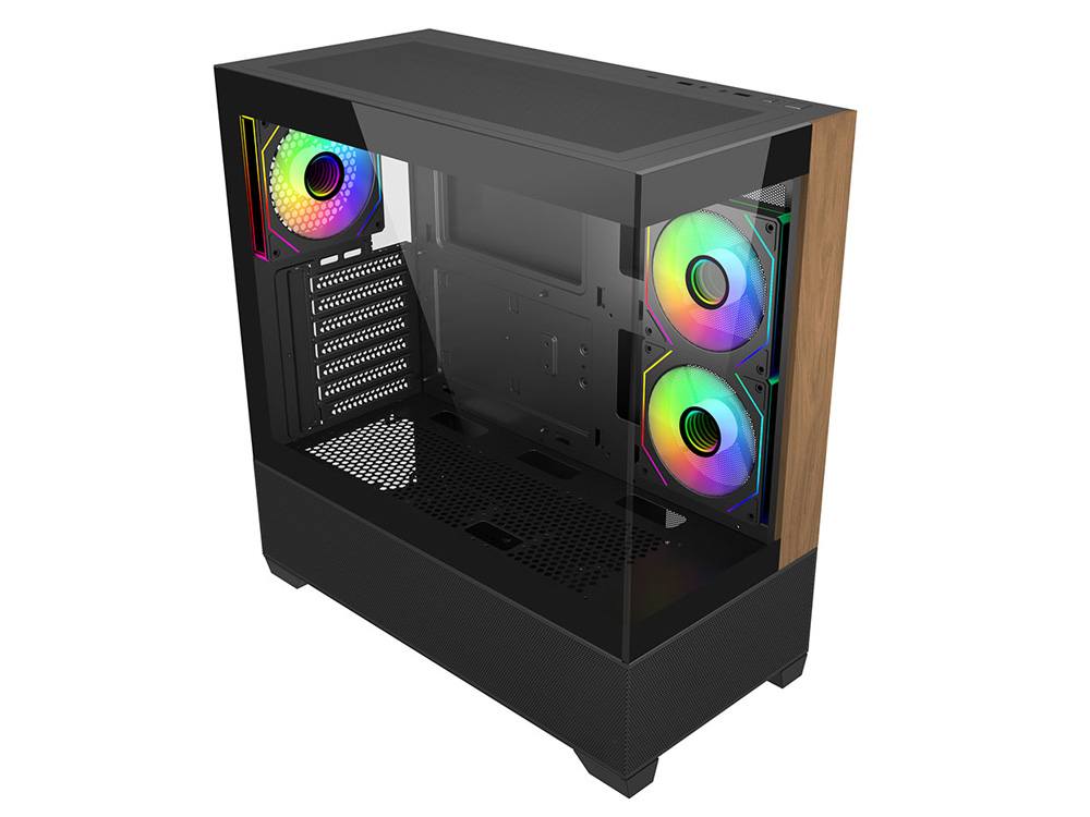 Cooler Master Elite 690 Wood Dual Tempered Glass Mid-Tower Case - Black - Image 2