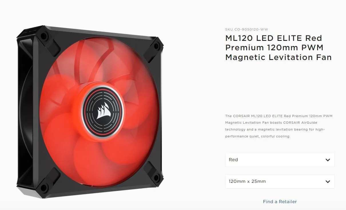 Corsair CO-9050120-WW 120mm ML120 LED ELITE Premium Fan (Red) - Image 3