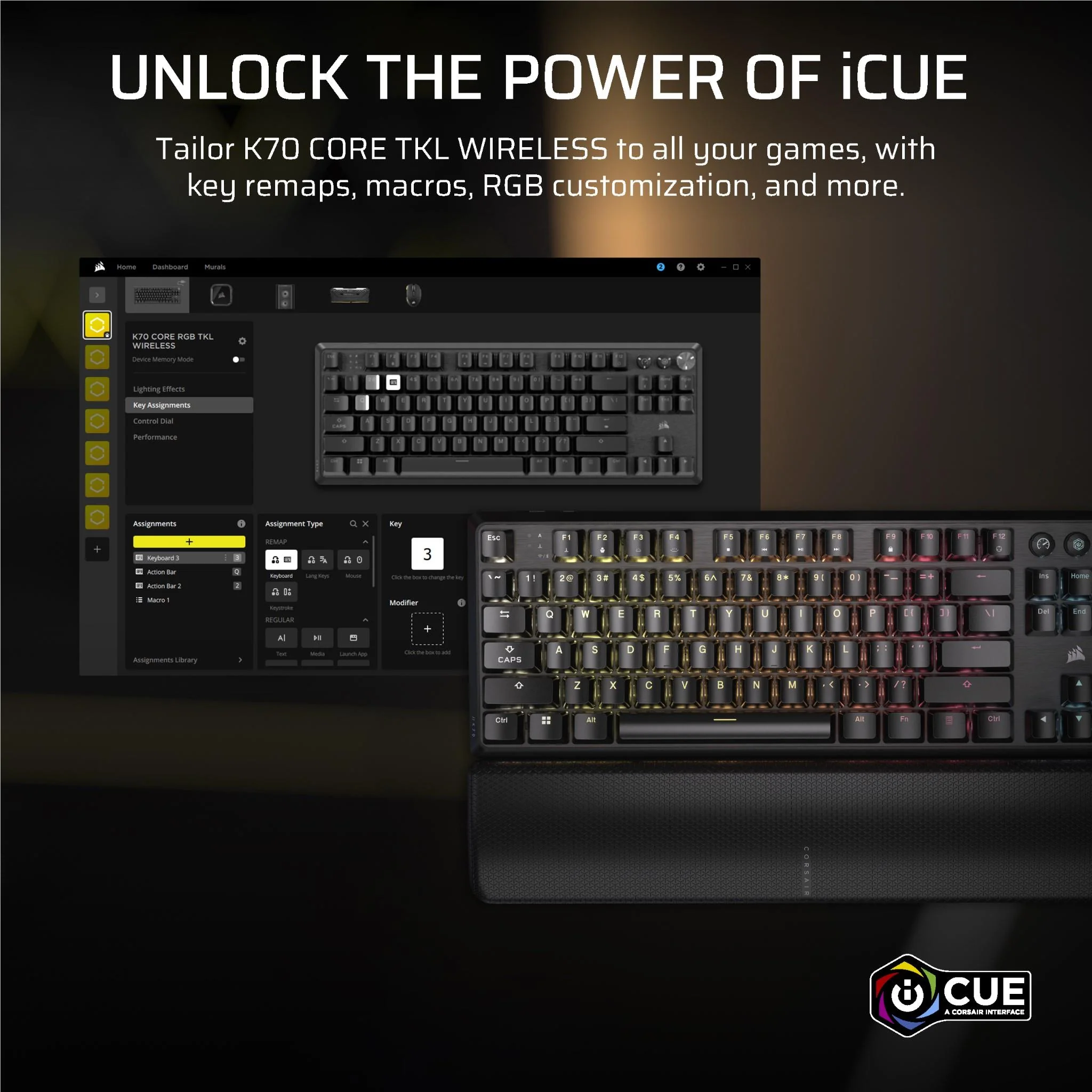 Corsair K70 CORE TKL Wireless Tenkeyless Mechanical Gaming Keyboard (Black) - Image 9