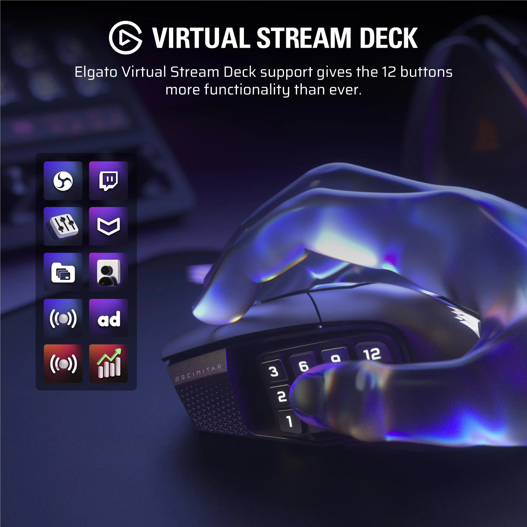Corsair Scimitar Elite Wireless Se MMO Gaming Mouse (Gun Metal) - Image 10