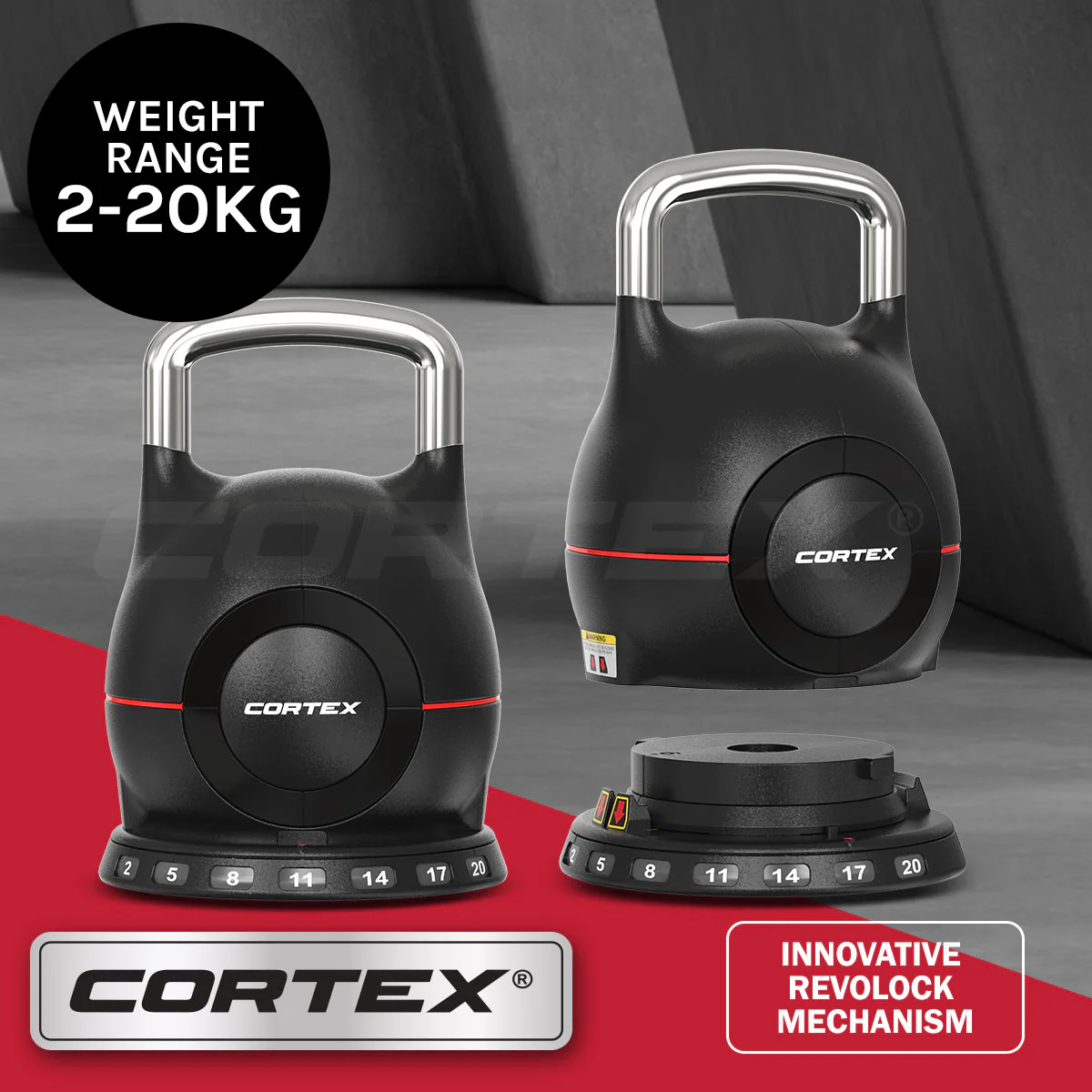 CORTEX 7-in-1 RevoLock Quick Adjust 20kg Kettlebell - Image 2