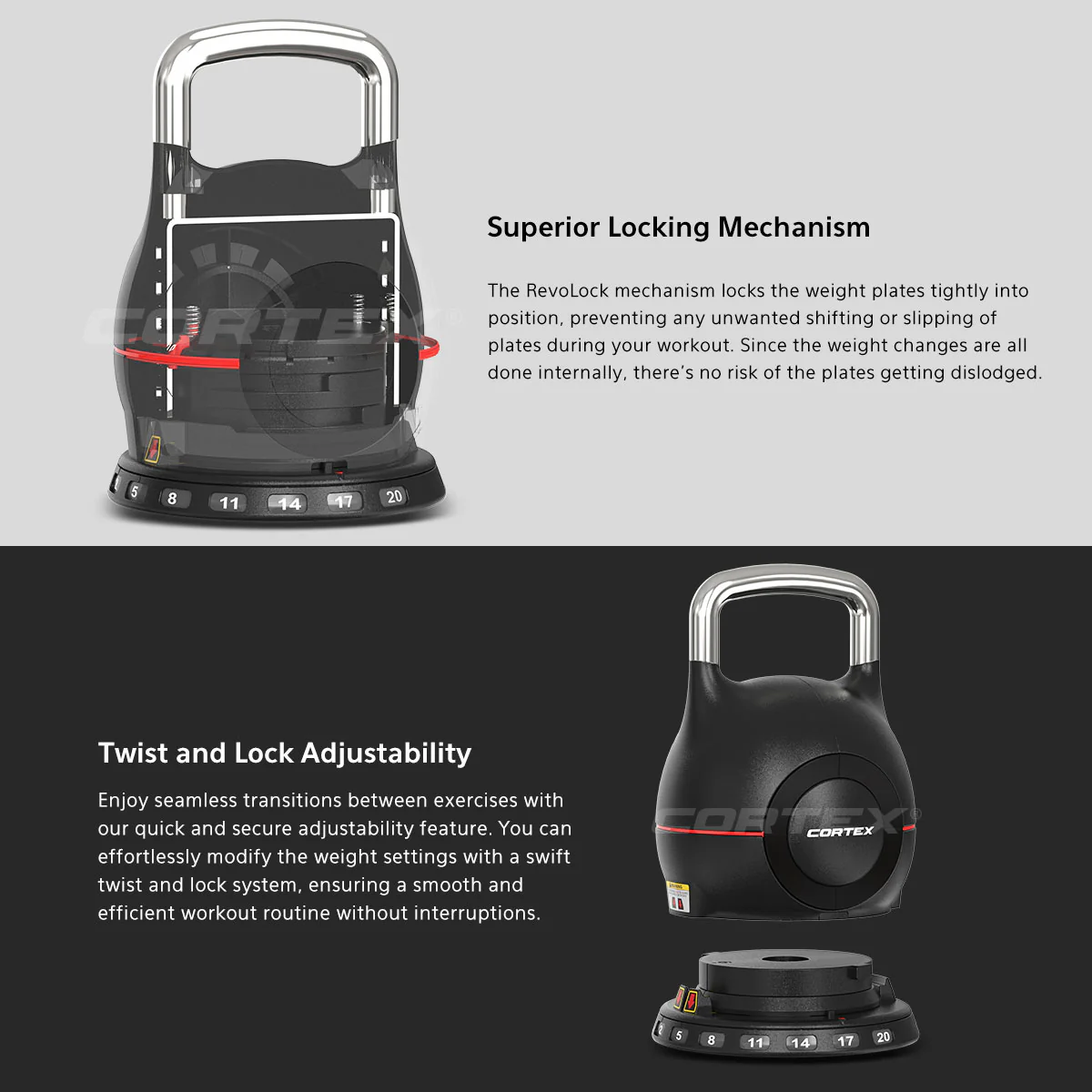 CORTEX 7-in-1 RevoLock Quick Adjust 20kg Kettlebell - Image 5