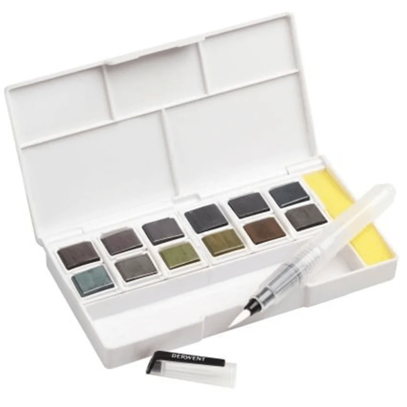Derwent Graphitint Paint Pan Assorted Colours Set 12 + Waterbrush - Image 2