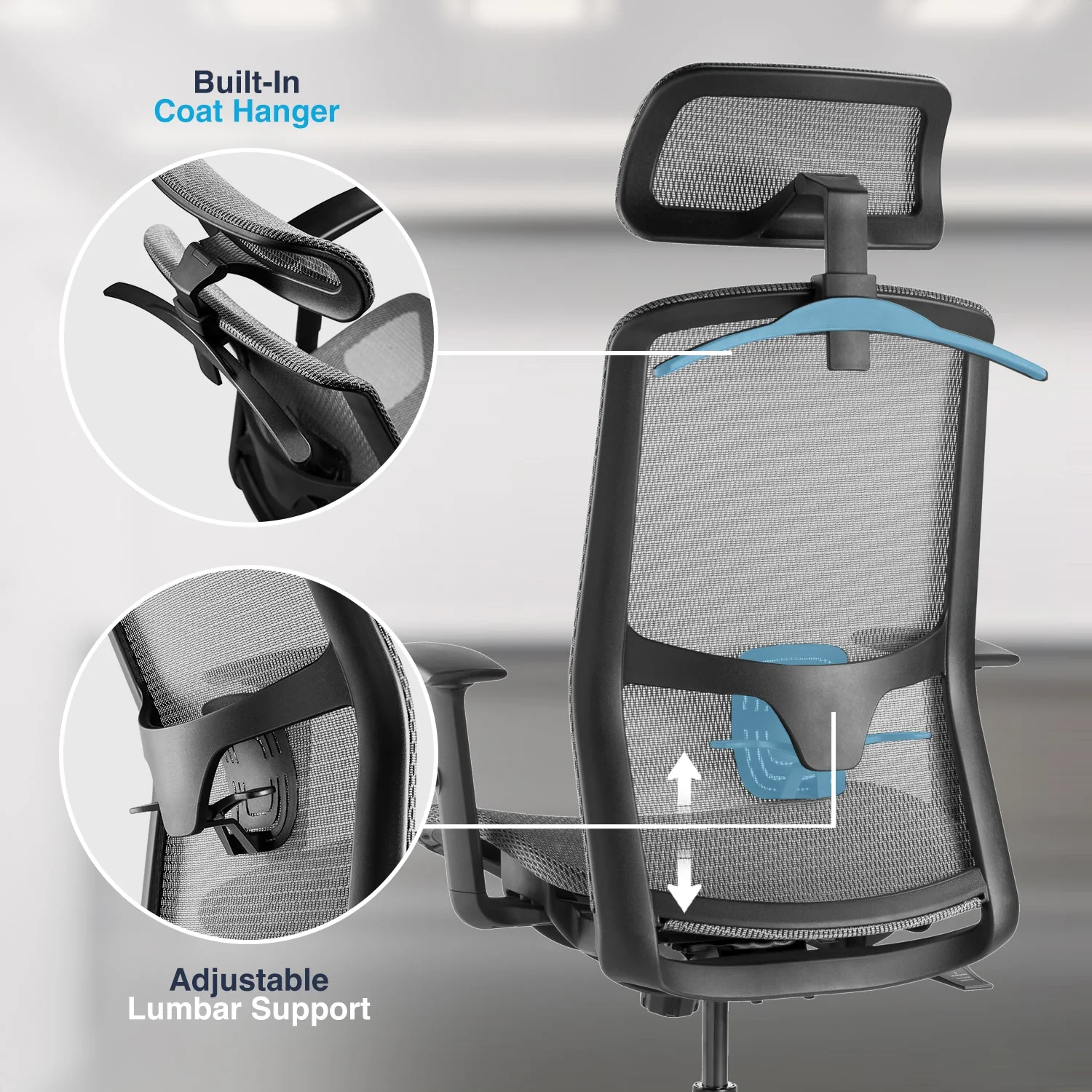 Desky Adjustable High Back Mesh Chair (Black) - Image 4