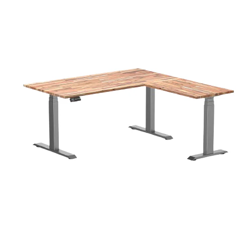 Desky Bamboo L-Shape Sit Stand Desk - 150 x 155 cm Acacia Top and Space Grey Leg