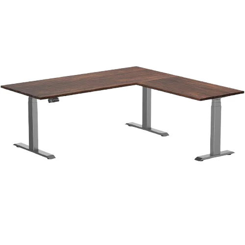 Desky Bamboo L-Shape Sit Stand Desk - 180 x 175 cm American Rustic Pine Top and Space Grey Leg