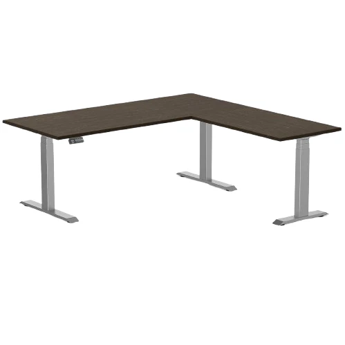 Desky Bamboo L-Shape Sit Stand Desk 180 x 175 cm Dark Bamboo Top and Space Grey Leg