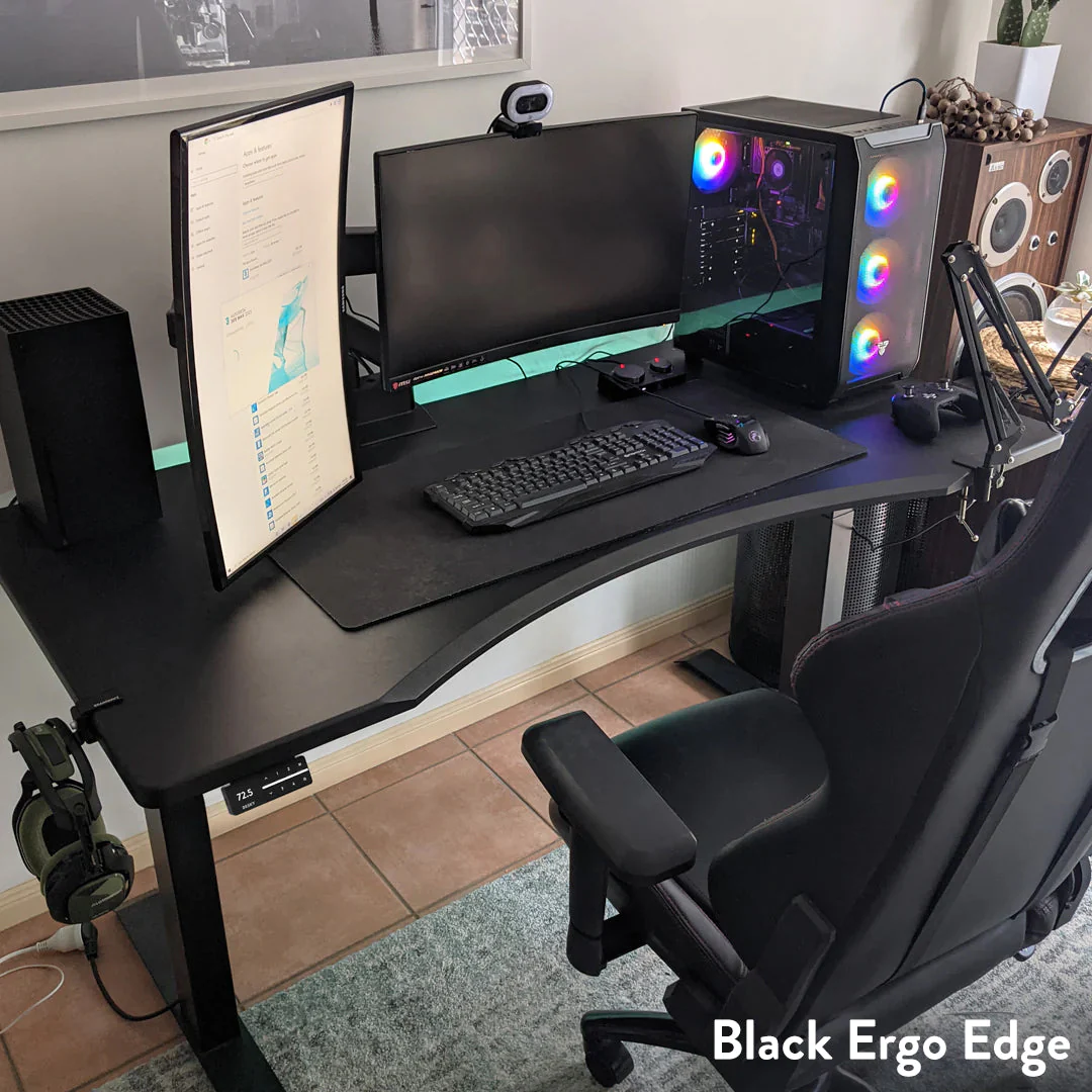 Desky Dual Ergo Edge Sit Stand Desk 120cm Black Desktop and Grey Frame - Image 5