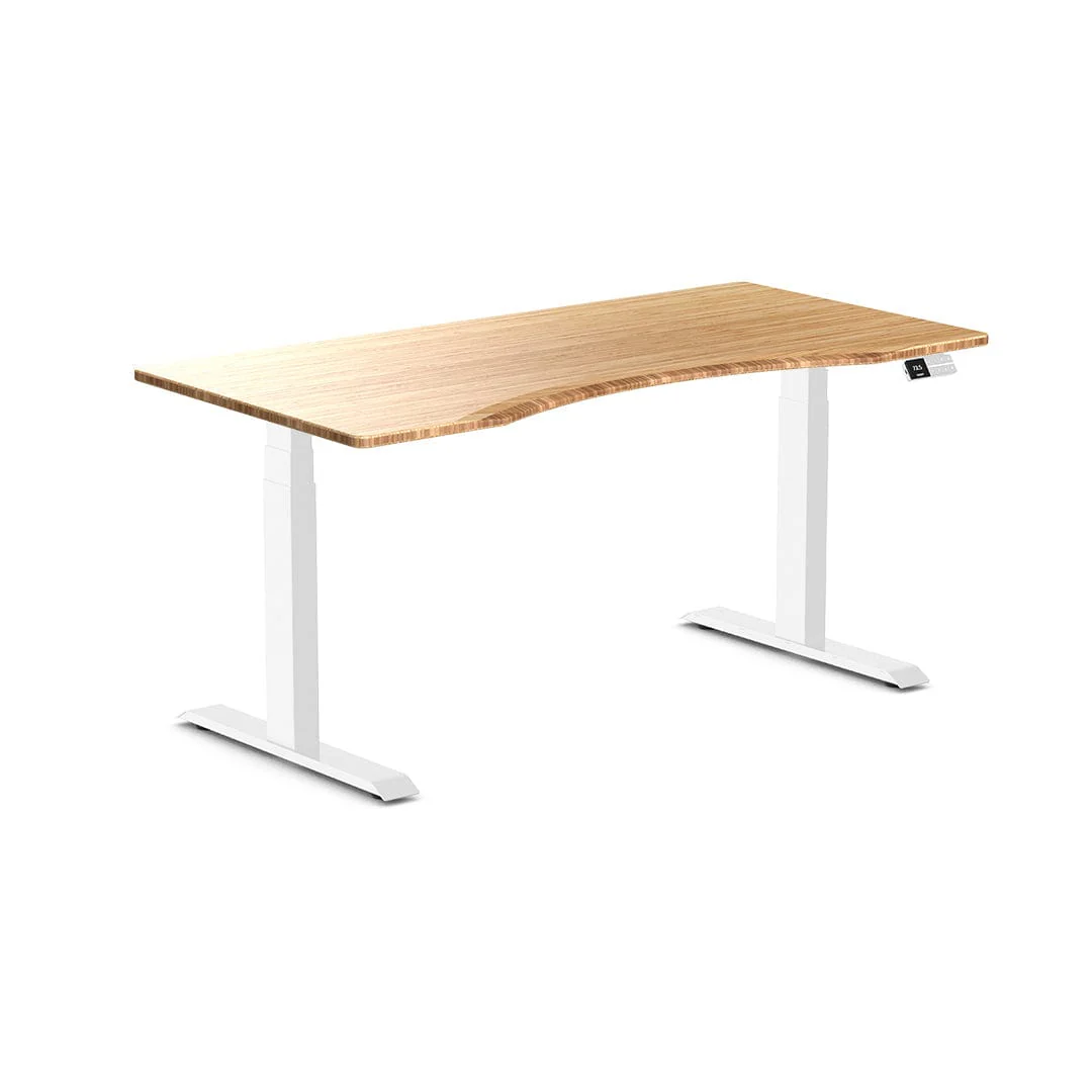Desky Dual Ergo Edge Sit Stand Desk 180cm Bamboo Desktop and White Frame - Image 2