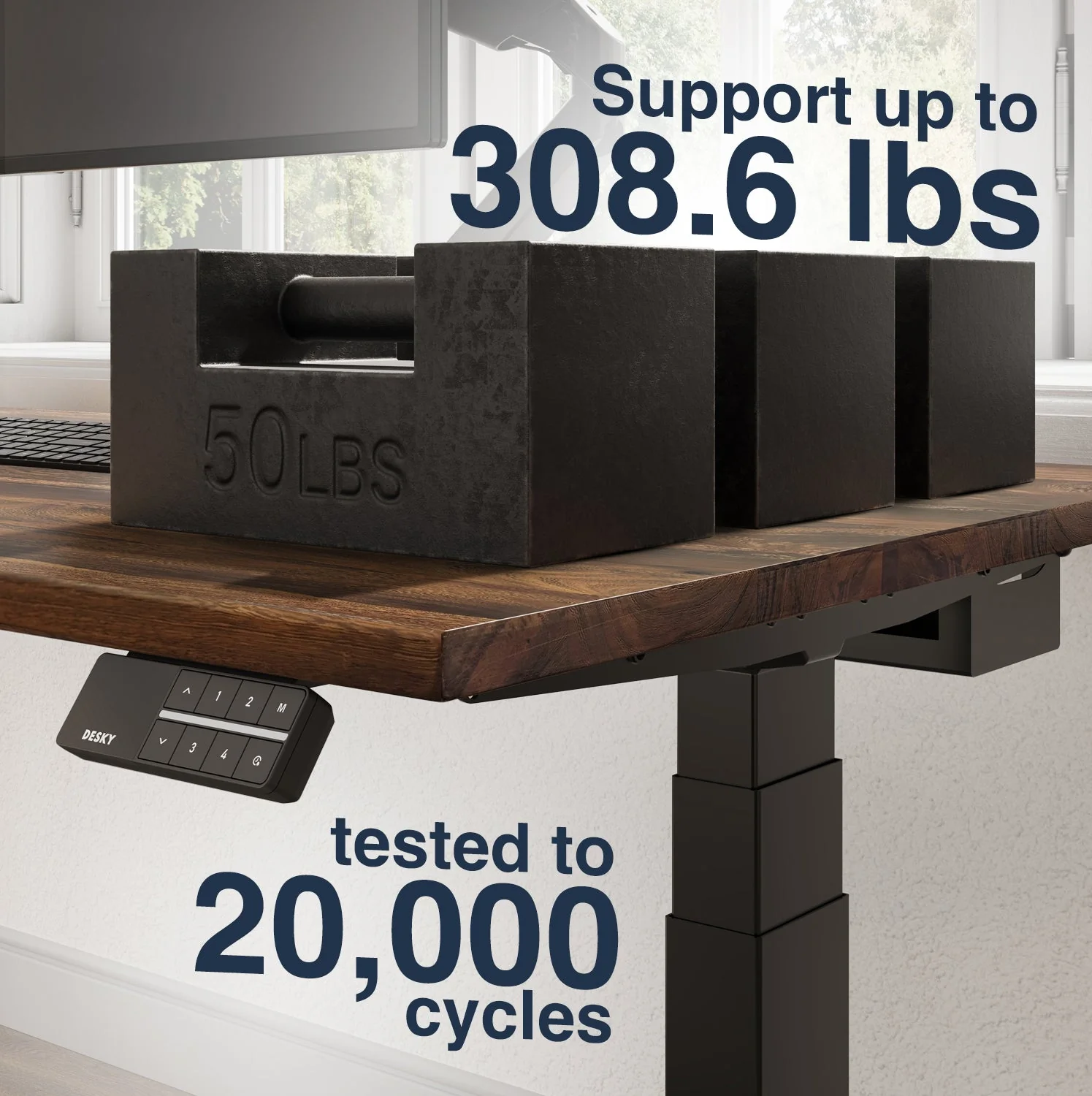 Desky Dual Hardwood Sit Stand Desk 180cm Teak Desktop and Matte Black Frame - Image 3