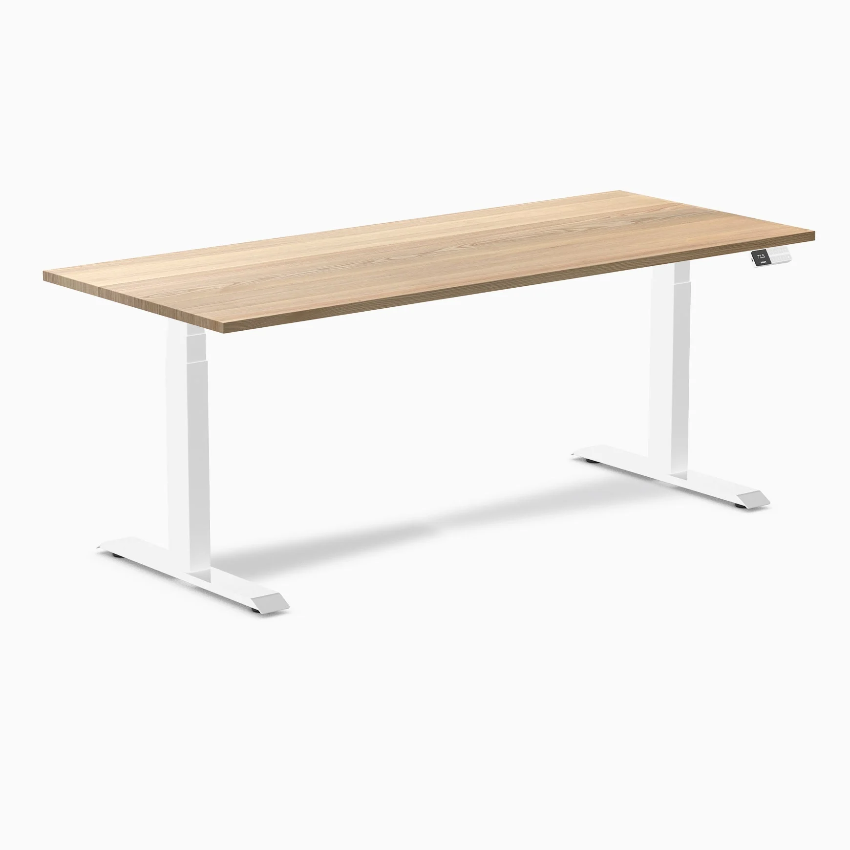 Desky Dual Hardwood Sit Stand Desk 180cm White Ash Desktop and White Frame
