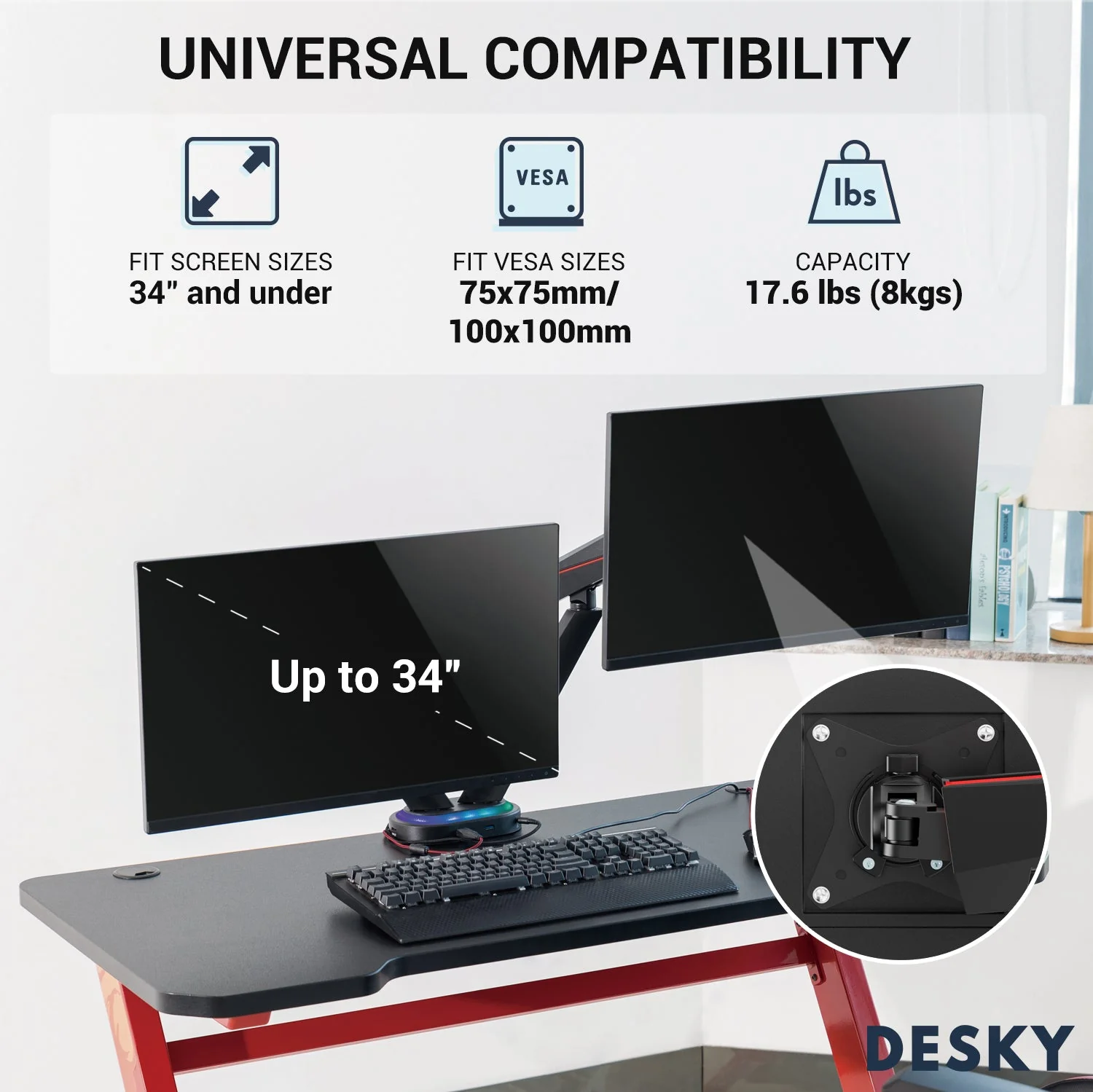 Desky Dual LED Gaming Monitor Arm - Image 2