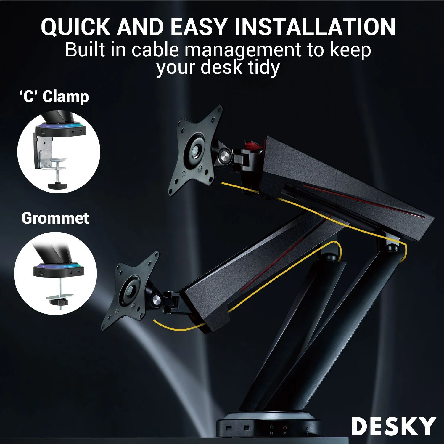 Desky Dual LED Gaming Monitor Arm - Image 5