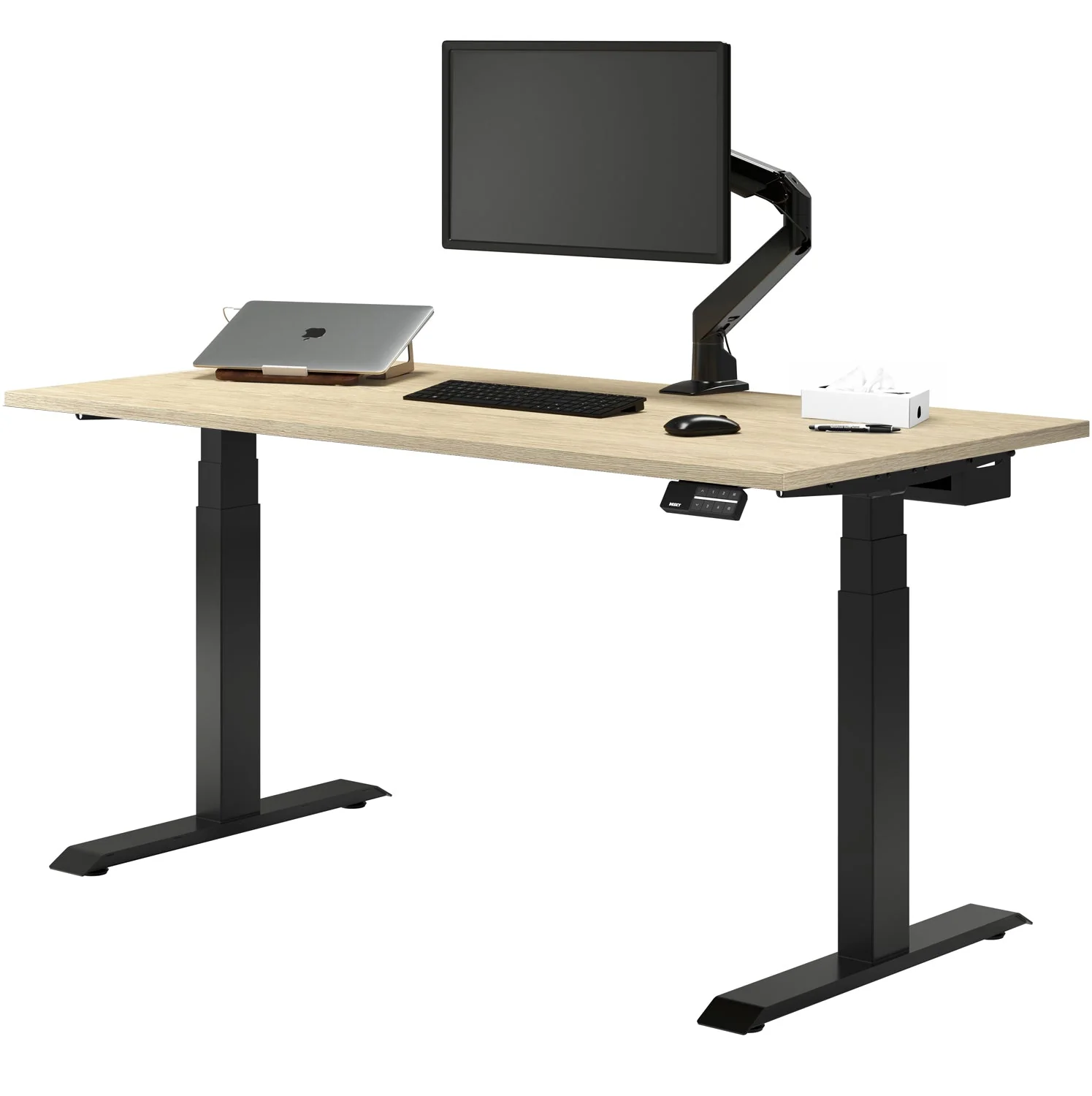 Desky Dual Melamine Sit Stand Desk 120cm Classic Oak Desktop and Matte Black Frame