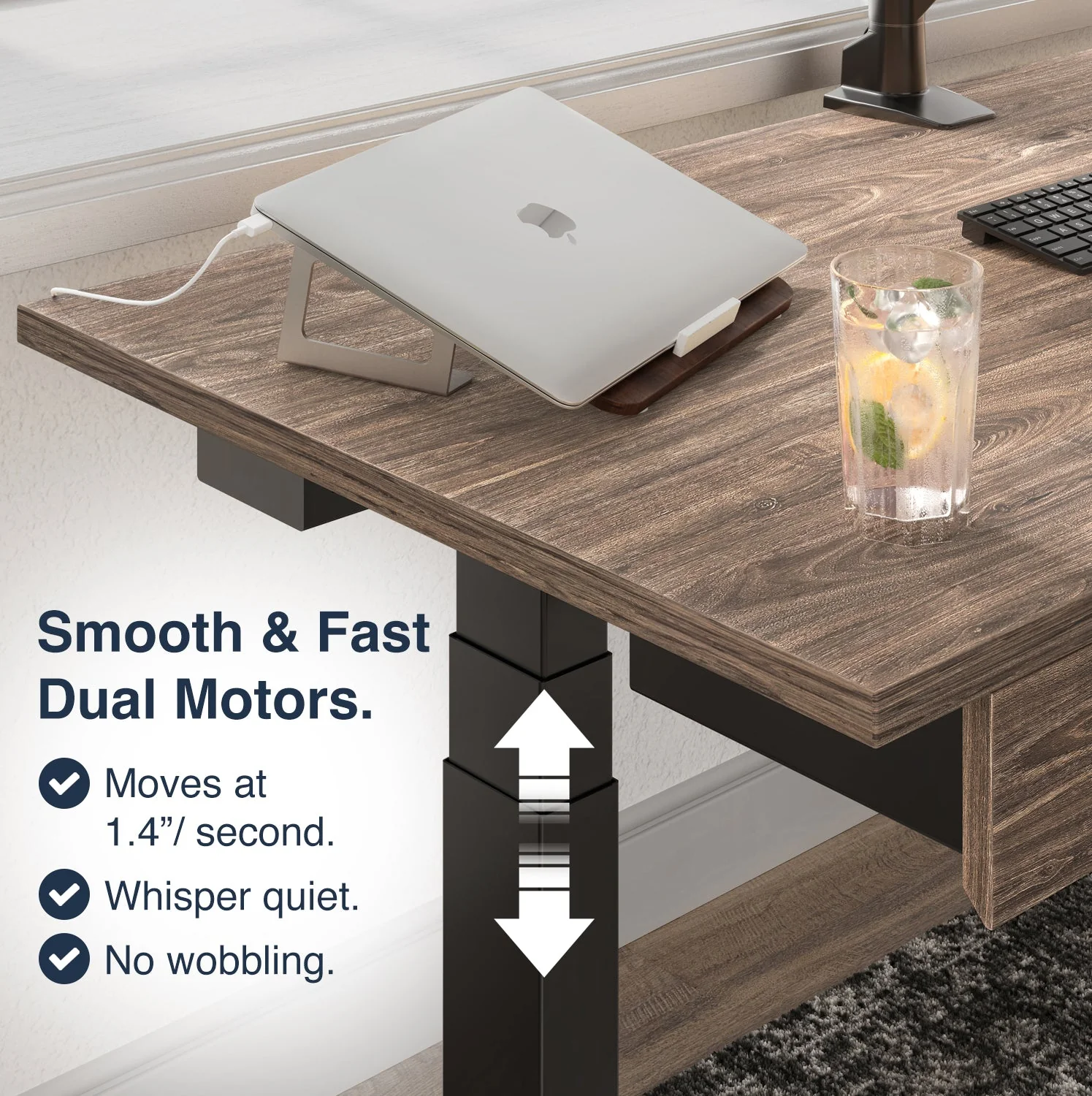 Desky Dual Melamine Sit Stand Desk 180cm Prime Oak Desktop and Matte Black Frame - Image 3