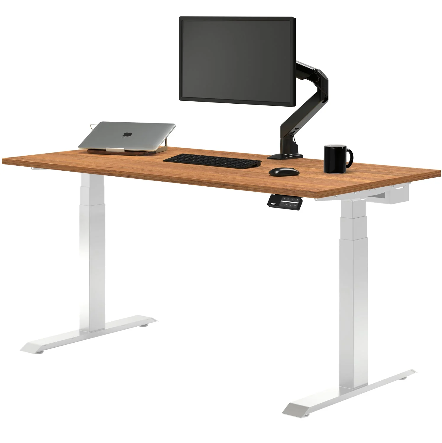 Desky Dual Melamine Sit Stand Desk 180cm Prime Oak Desktop and White Frame