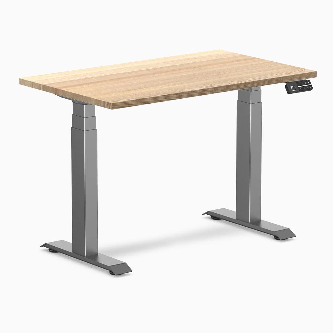 Desky Dual Mini Hardwood Sit Stand Desk 100cm White Ash Desktop and Space Grey Frame - Image 3