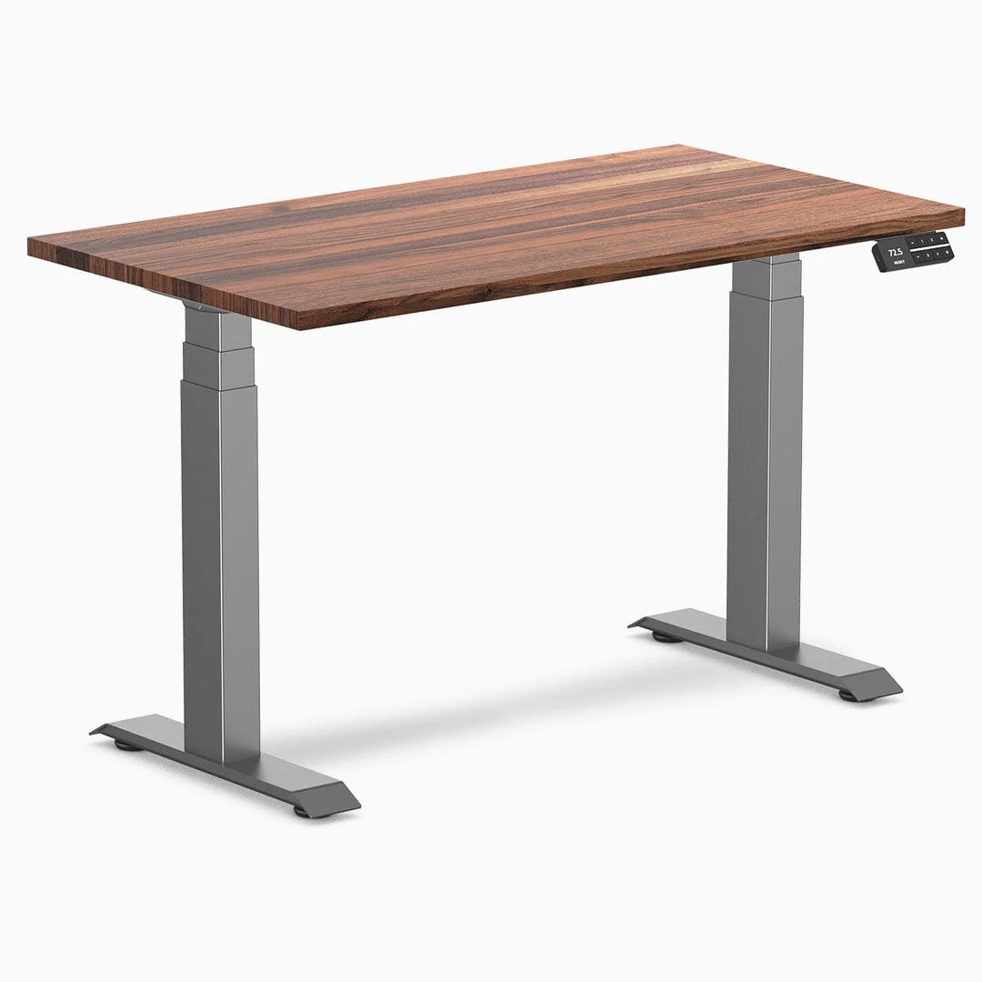 Desky Dual Mini Hardwood Sit Stand Desk 110cm Walnut Desktop and Space Grey Frame - Image 3