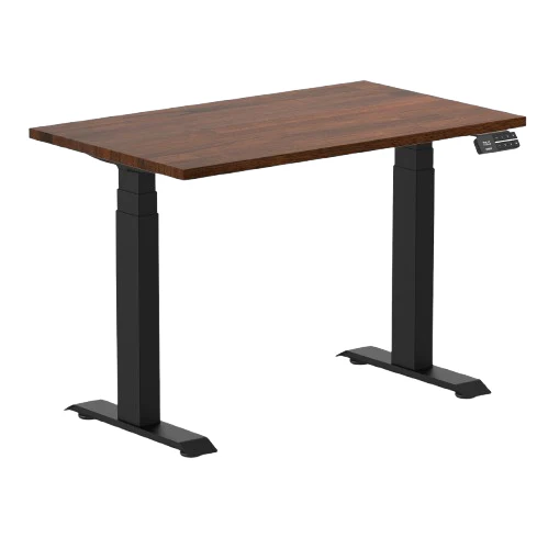 Desky Dual Mini Rubberwood Sit Stand Desk 100cm Walnut Desktop and Matte Black Frame