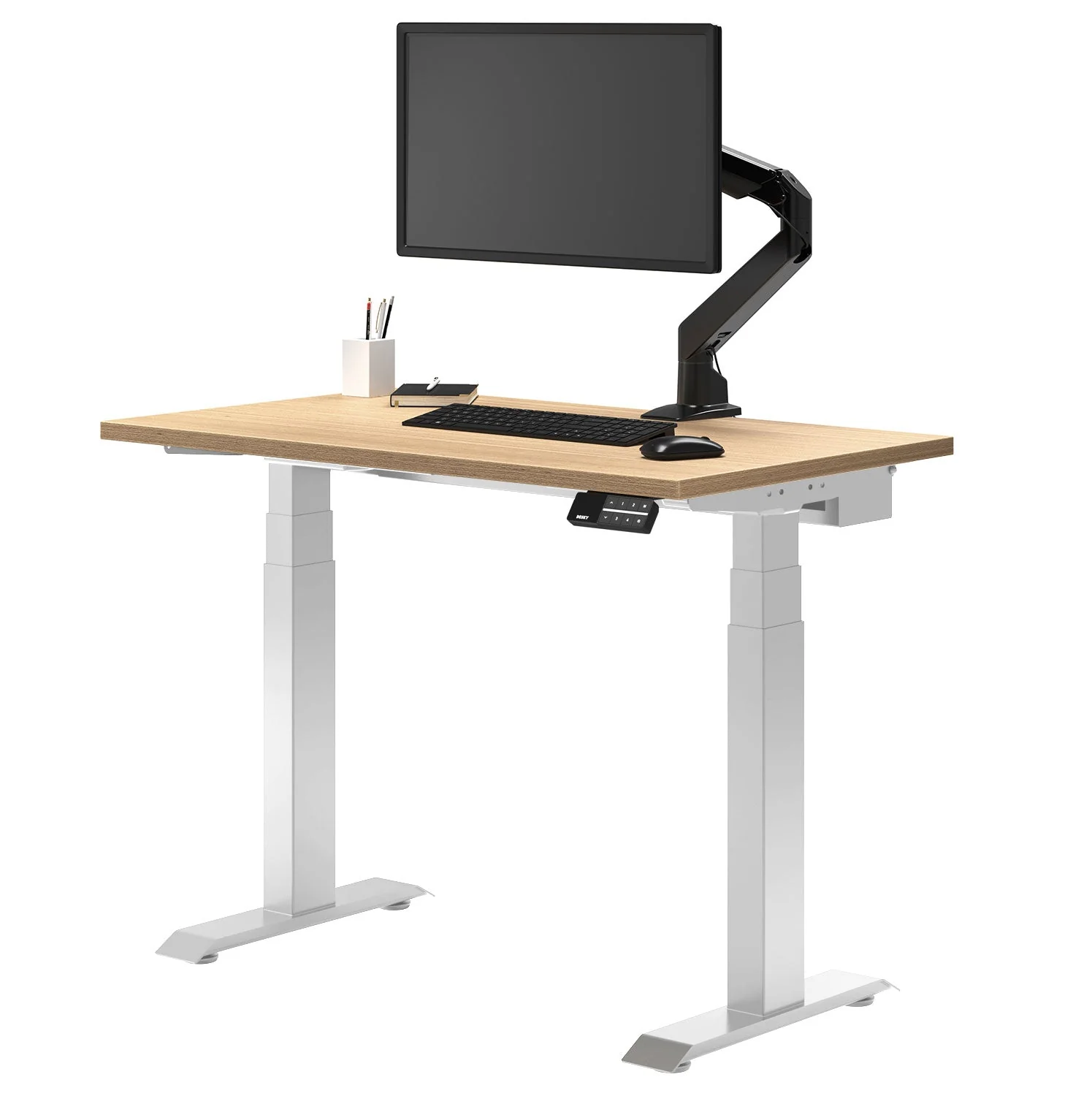 Desky Dual Mini Sit Stand Desk 800x500 Sublime Teak Desktop and White Frame - Image 2