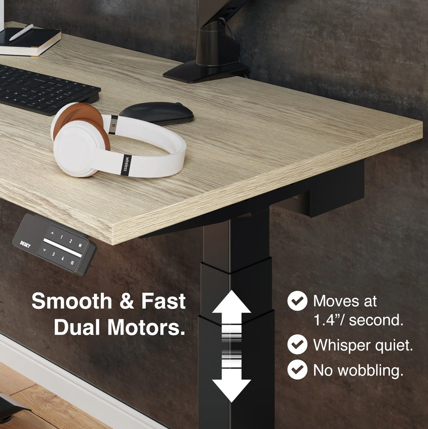 Desky Dual Mini Sit Stand Desk 900x500 White Desktop and Matte Black Frame - Image 5