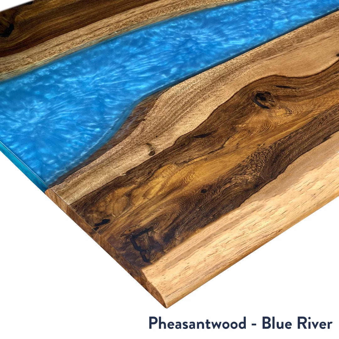 Desky Dual Resin Hardwood Sit Stand Desk 150cm Pheasantwood Blue River Desktop and Frame - Image 2
