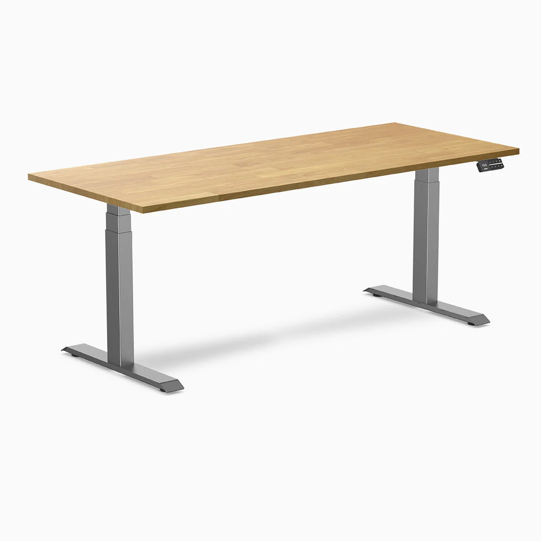 Desky Dual Rubberwood Sit Stand Desk 180cm Light Oak Desktop and Space Grey Frame - Image 3