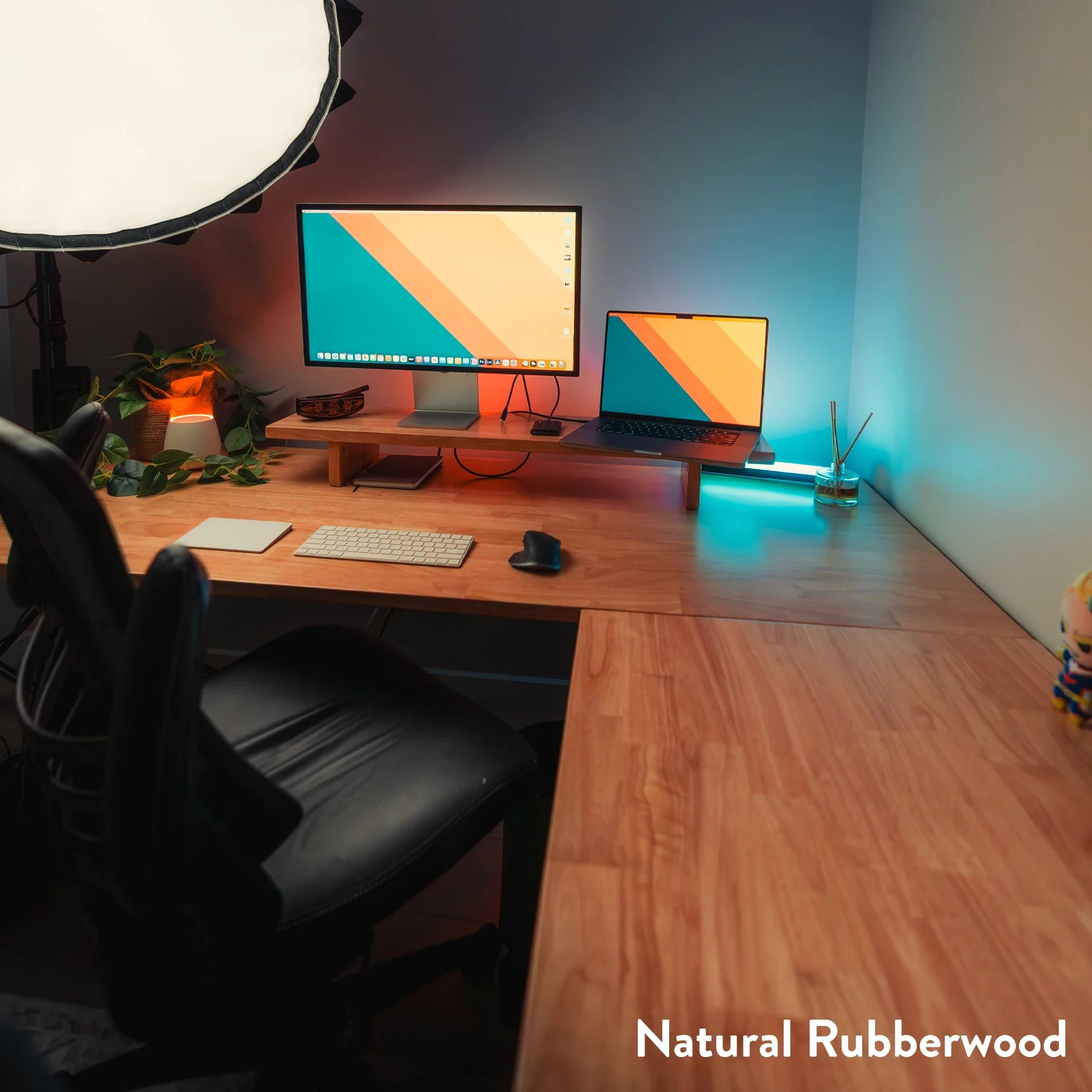 Desky Dual Rubberwood Sit Stand Desk 200cm Natural Timber Desktop and Grey Frame - Image 2
