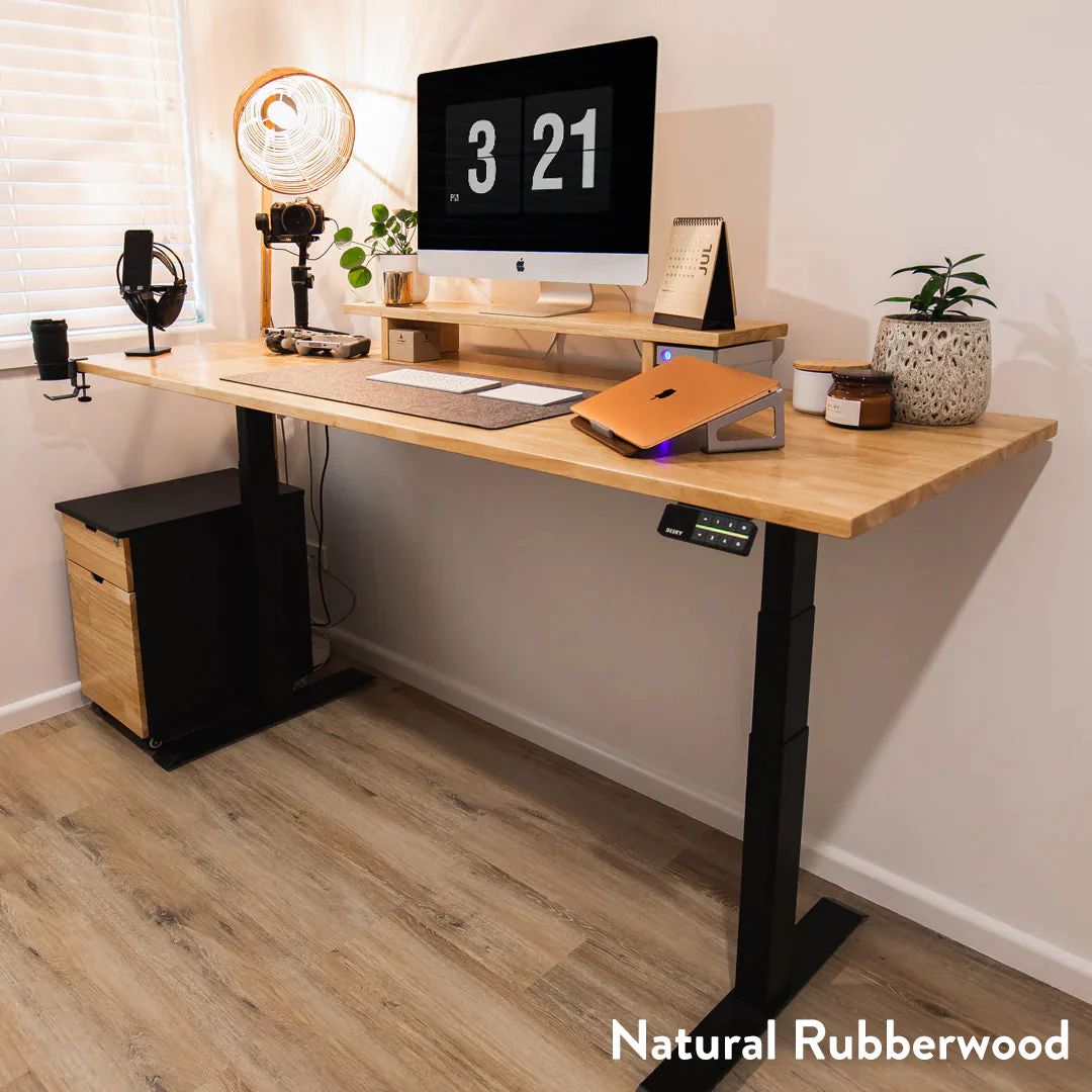 Desky Dual Rubberwood Sit Stand Desk 200cm Natural Timber Desktop and Matte Black Frame - Image 2
