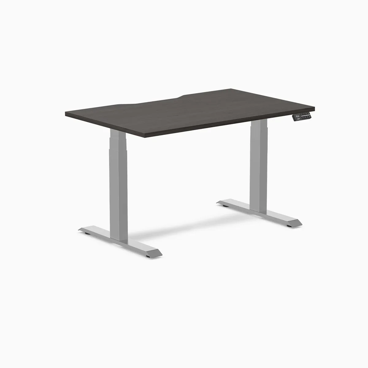 Desky Dual Scalloped Melamine Sit Stand Desk 1200x750mm (Burnished Wood/Grey) - Image 3