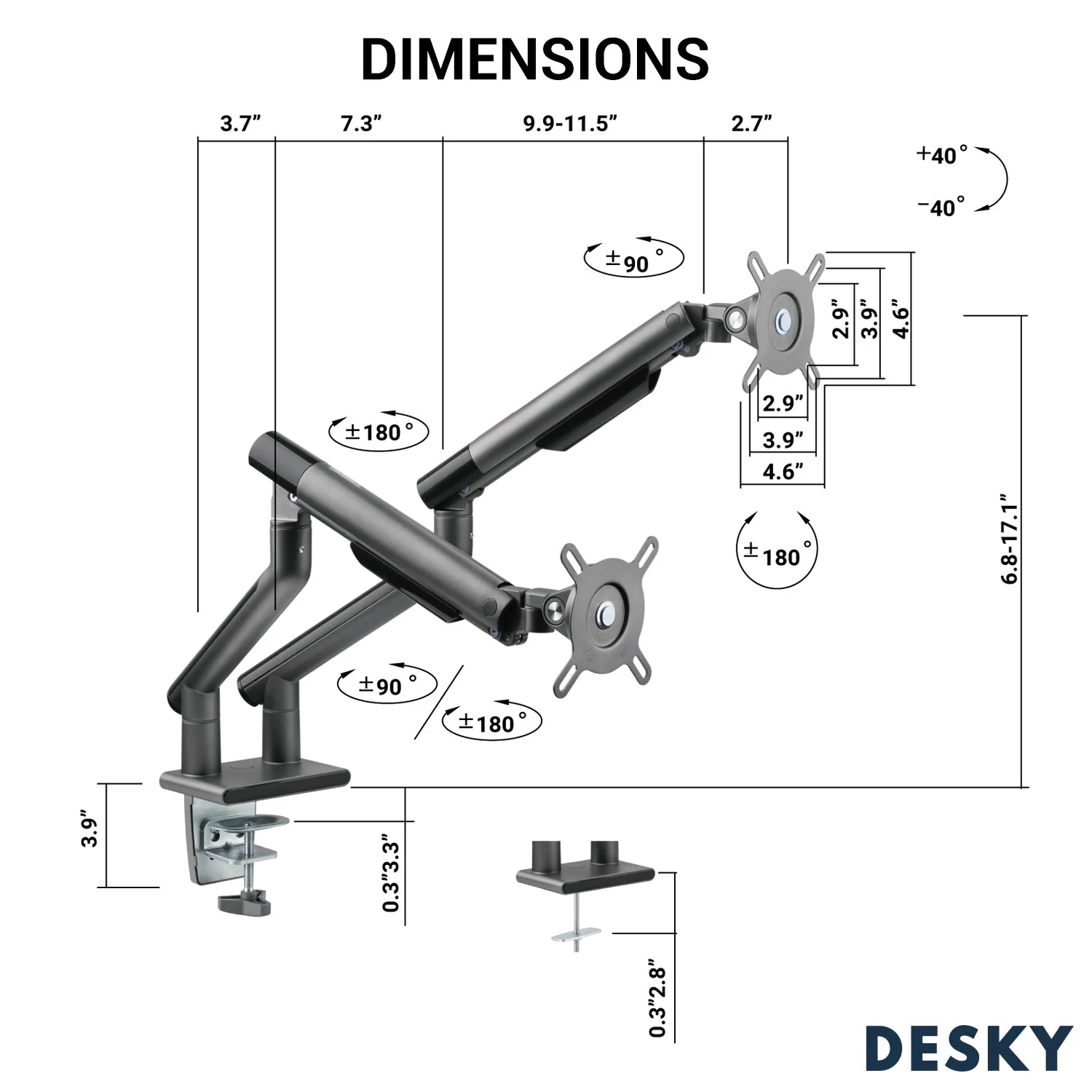 Desky Dual Slim Aluminium Monitor Arm - Space Grey - Image 3