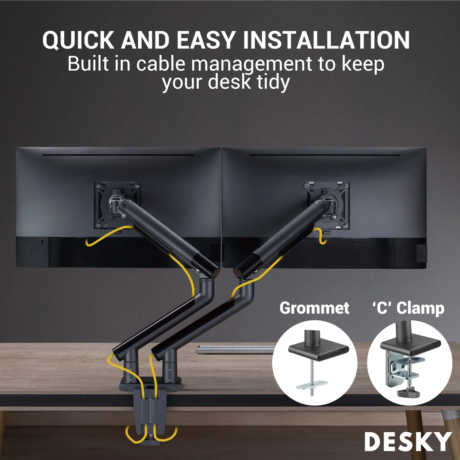 Desky Dual Slim Aluminium Monitor Arm - Space Grey - Image 5